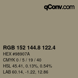 カラーコード: RGB 152 144.8 122.4 | qconv.com