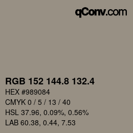 カラーコード: RGB 152 144.8 132.4 | qconv.com