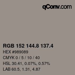 カラーコード: RGB 152 144.8 137.4 | qconv.com