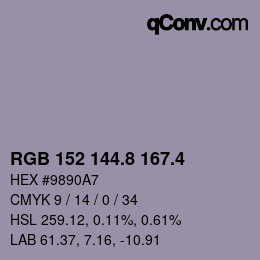 カラーコード: RGB 152 144.8 167.4 | qconv.com