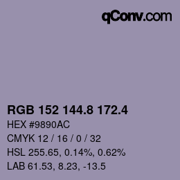 カラーコード: RGB 152 144.8 172.4 | qconv.com