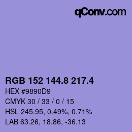 カラーコード: RGB 152 144.8 217.4 | qconv.com