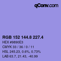 カラーコード: RGB 152 144.8 227.4 | qconv.com