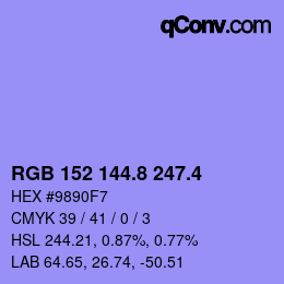 カラーコード: RGB 152 144.8 247.4 | qconv.com