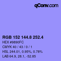 カラーコード: RGB 152 144.8 252.4 | qconv.com