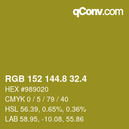 カラーコード: RGB 152 144.8 32.4 | qconv.com