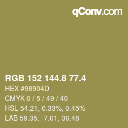 カラーコード: RGB 152 144.8 77.4 | qconv.com
