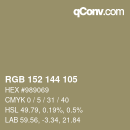 Color code: RGB 152 144 105 | qconv.com