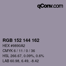 Color code: RGB 152 144 162 | qconv.com