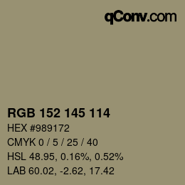 Color code: RGB 152 145 114 | qconv.com