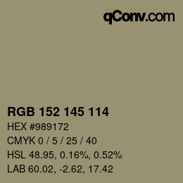 Código de color: RGB 152 145 114 | qconv.com