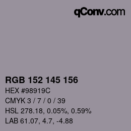 颜色代码: RGB 152 145 156 | qconv.com
