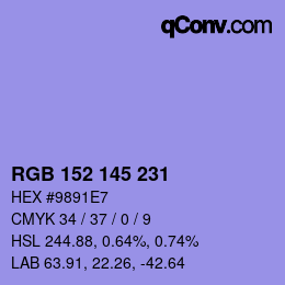 カラーコード: RGB 152 145 231 | qconv.com