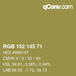 Color code: RGB 152 145 71 | qconv.com
