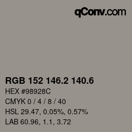 カラーコード: RGB 152 146.2 140.6 | qconv.com