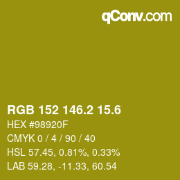 カラーコード: RGB 152 146.2 15.6 | qconv.com