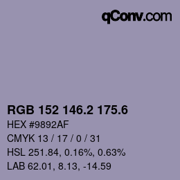カラーコード: RGB 152 146.2 175.6 | qconv.com