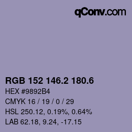 カラーコード: RGB 152 146.2 180.6 | qconv.com