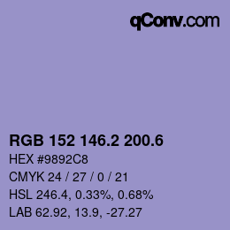 カラーコード: RGB 152 146.2 200.6 | qconv.com