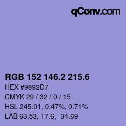カラーコード: RGB 152 146.2 215.6 | qconv.com