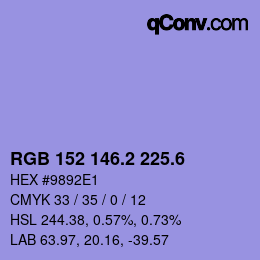 カラーコード: RGB 152 146.2 225.6 | qconv.com