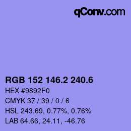 カラーコード: RGB 152 146.2 240.6 | qconv.com