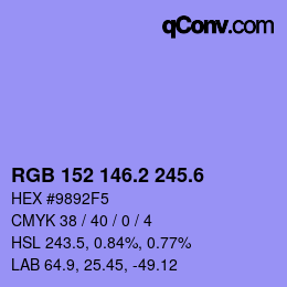 カラーコード: RGB 152 146.2 245.6 | qconv.com