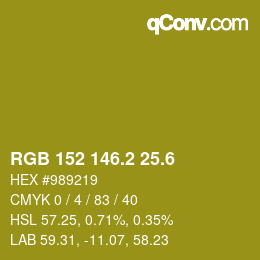 カラーコード: RGB 152 146.2 25.6 | qconv.com