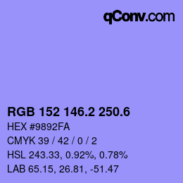 カラーコード: RGB 152 146.2 250.6 | qconv.com