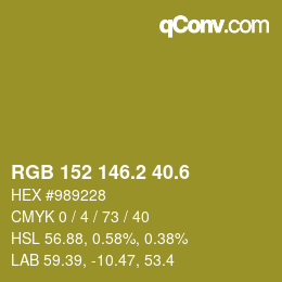 カラーコード: RGB 152 146.2 40.6 | qconv.com
