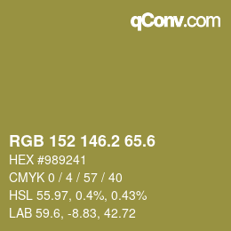 カラーコード: RGB 152 146.2 65.6 | qconv.com