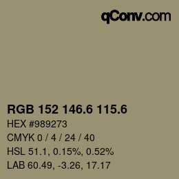 カラーコード: RGB 152 146.6 115.6 | qconv.com
