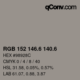 カラーコード: RGB 152 146.6 140.6 | qconv.com