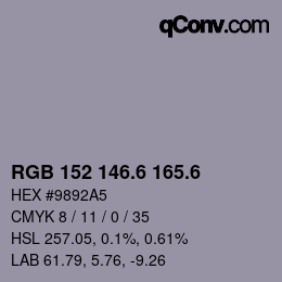 カラーコード: RGB 152 146.6 165.6 | qconv.com