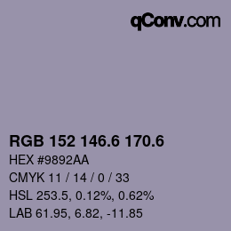 カラーコード: RGB 152 146.6 170.6 | qconv.com