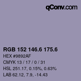 カラーコード: RGB 152 146.6 175.6 | qconv.com