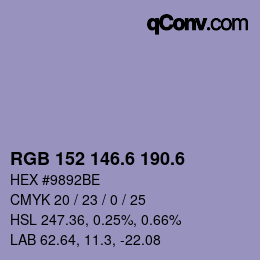 カラーコード: RGB 152 146.6 190.6 | qconv.com