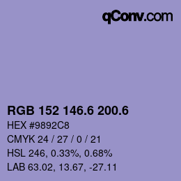 カラーコード: RGB 152 146.6 200.6 | qconv.com