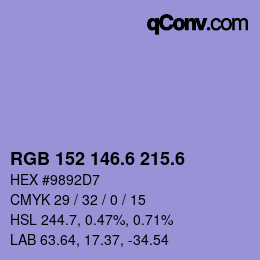 カラーコード: RGB 152 146.6 215.6 | qconv.com