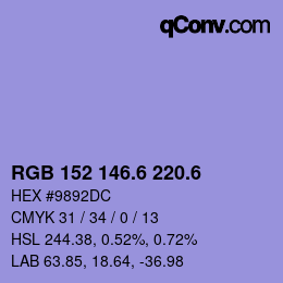カラーコード: RGB 152 146.6 220.6 | qconv.com