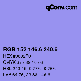 カラーコード: RGB 152 146.6 240.6 | qconv.com