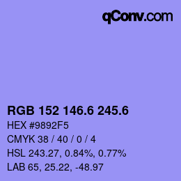 カラーコード: RGB 152 146.6 245.6 | qconv.com