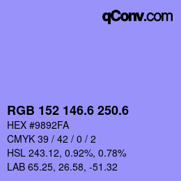 カラーコード: RGB 152 146.6 250.6 | qconv.com