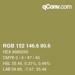 カラーコード: RGB 152 146.6 80.6 | qconv.com