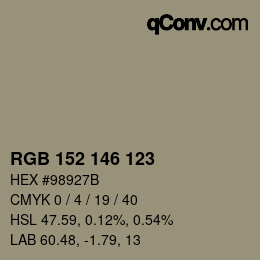Código de color: RGB 152 146 123 | qconv.com