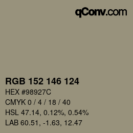 カラーコード: RGB 152 146 124 | qconv.com