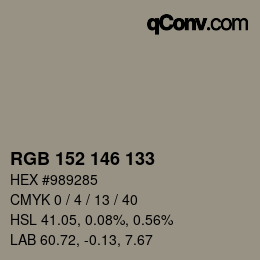 カラーコード: RGB 152 146 133 | qconv.com