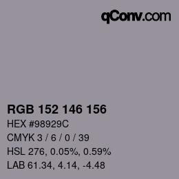 カラーコード: RGB 152 146 156 | qconv.com