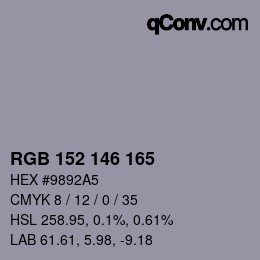 カラーコード: RGB 152 146 165 | qconv.com
