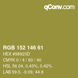 カラーコード: RGB 152 146 61 | qconv.com